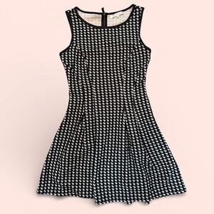Max Studio Black White Houndstooth Sleeveless Fit Flare Dress Size Large